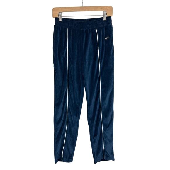 Stussy Pants - Stussy Blue Velour Track Pants with White Piping Women’s Size Small